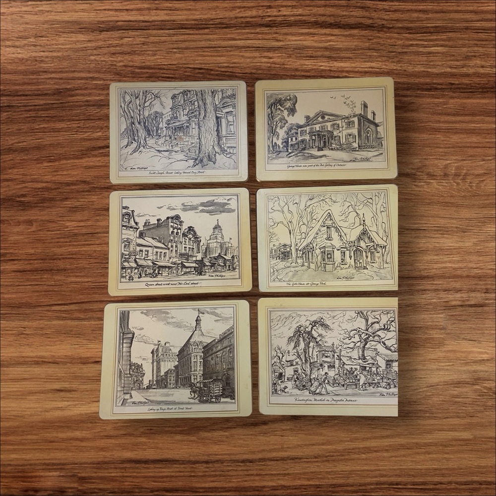 Vintage Sketch Coasters Set - Black and White